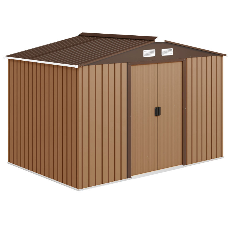Outsunny 9' x 6' Outdoor Storage Shed, Garden Tool Metal Shed with Foundation Kit, Double Lockable Door, Air Vents and Sloping Roof, for Backyard, Patio, Lawn, Green
