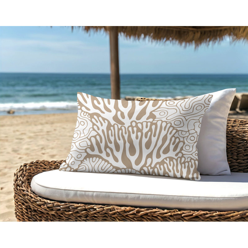 Barnon Outdoor Reversible Throw Pillow, Beige, 14"H x 20"W