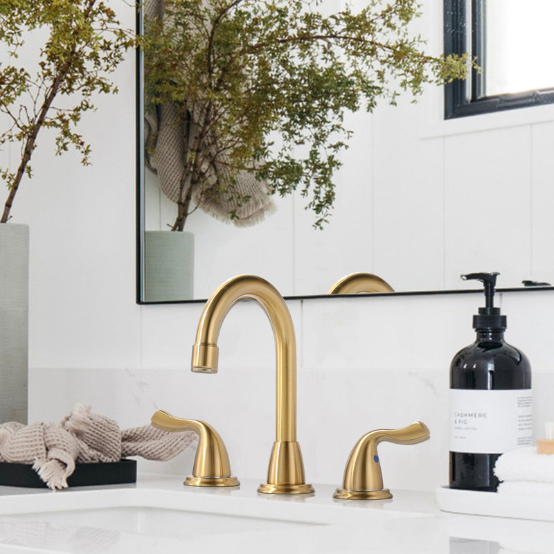 2-handle Bathroom Faucet with Drain Assembly, Brushed Gold