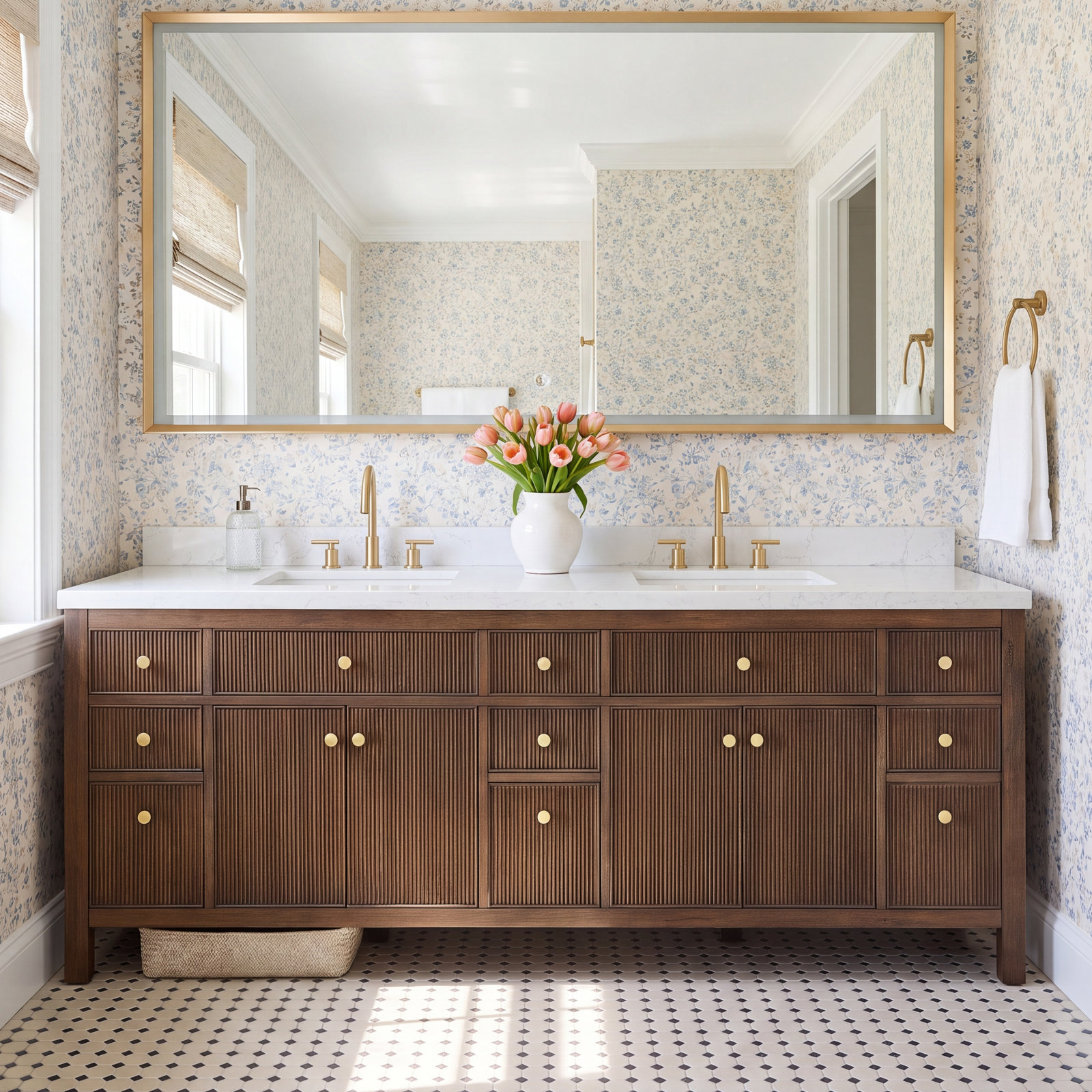 Lala 84" Double Bathroom Vanity, Brown Brushed Oak