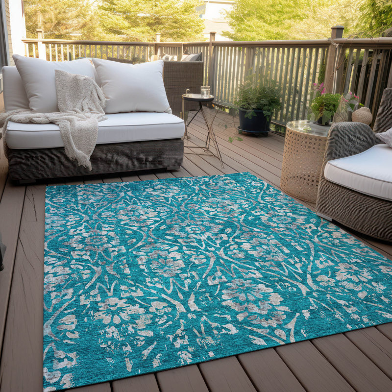 Maliana Washable Floral Indoor / Outdoor Rug, Rectangle 5' x 7'6"