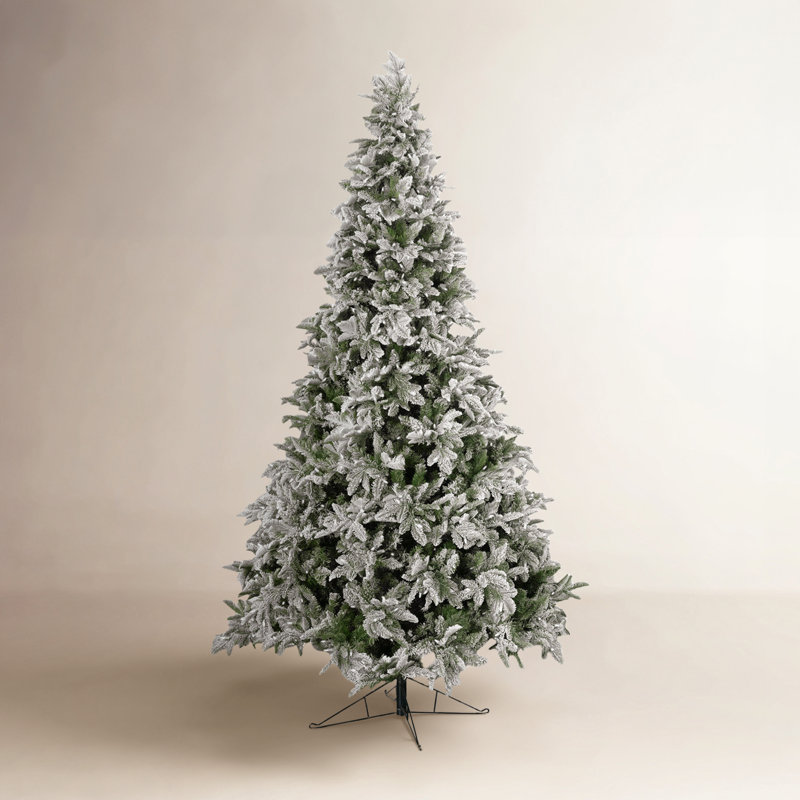Arbre de Noël artificiel floqué illuminé, vert et blanc, 9'