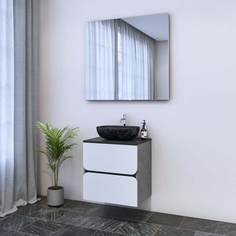 Meuble-lavabo simple 23,6 po avec dessus Kaydin, Noir, Noir