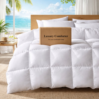 Goose Down Feather Comforter Quilted Duvet Insert Noiseless Ultra Soft And Cozy Comforter Baffle Box Design Bed Insert With Corner Tabs
