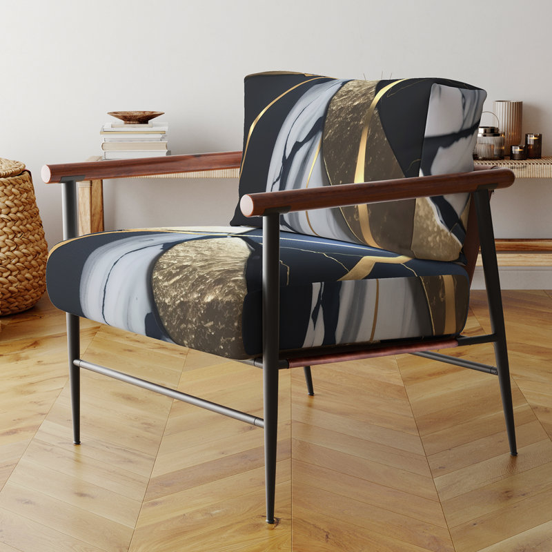 Fauteuil d'appoint rembourré en marbre Daelen, Noir, noir, noir, noir