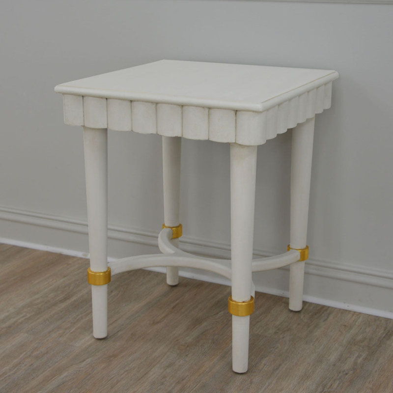 Manya Solid Wood End Table, White/Gold