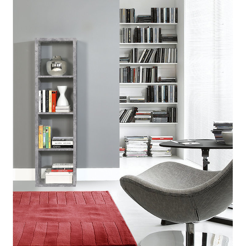 Paterson 141.8 cm H x 38.2 cm W Cube Bookcase, Grey/Brown/Blue