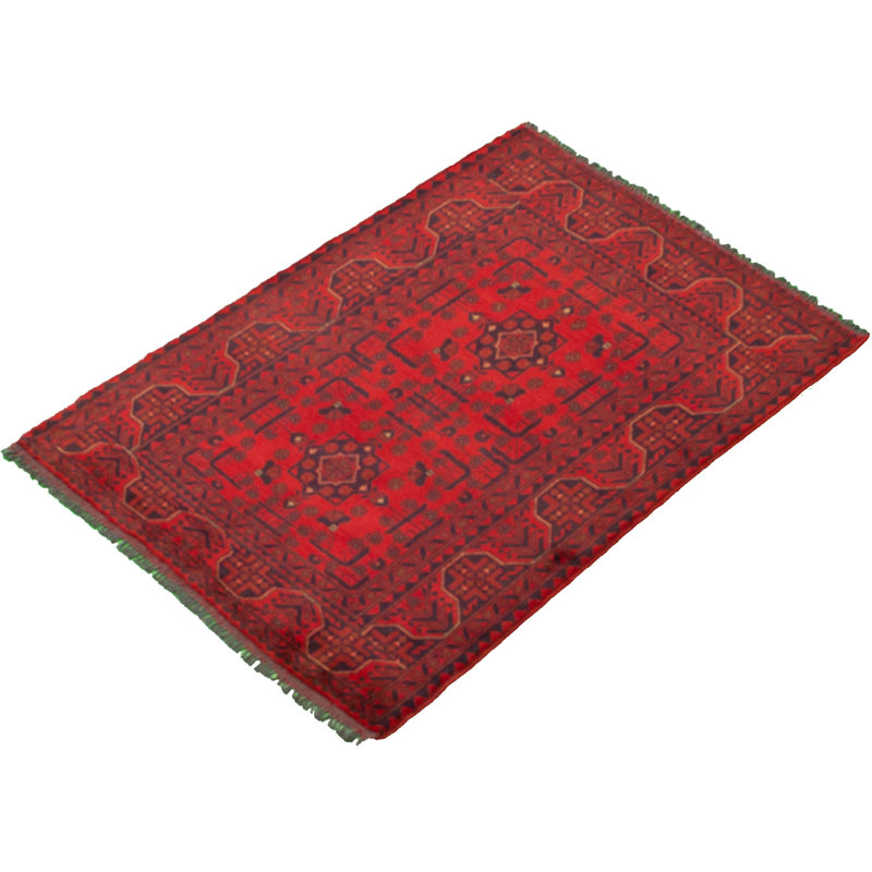 Tapis de zone en laine rouge 3 pi 5 po x 4 pi 11 po one-of-kind à la main-noué la 2010 esari turque Allaina