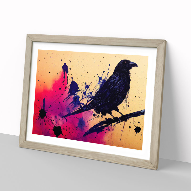Impactful Crow Bird Abstract - Single Picture Frame Painting, 34cm H x 46cm W x 2cm D, Oak