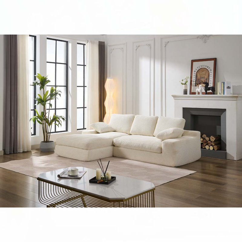 Corduroy Modular Sectional Sofa,2 PC Free Combination, White