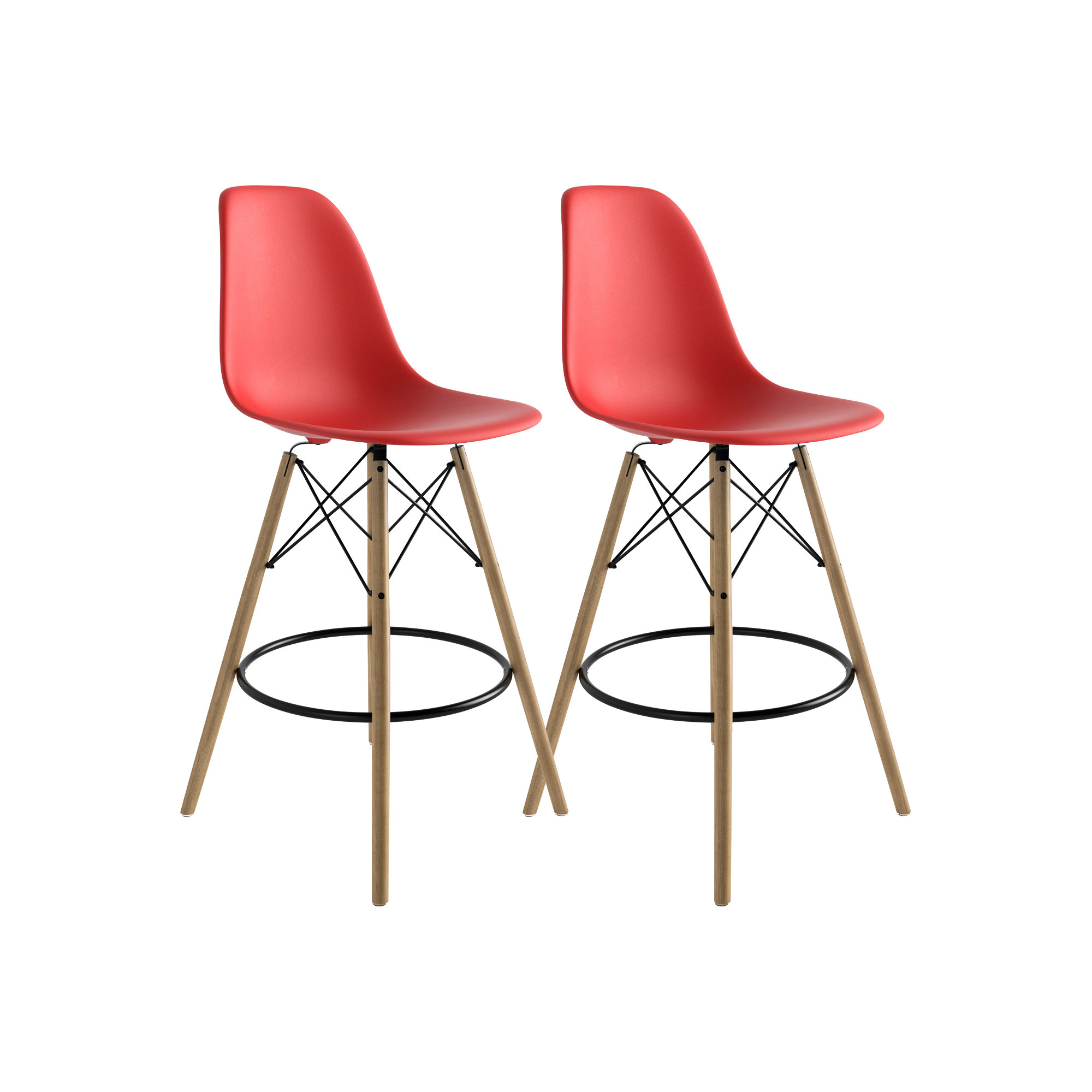 Jordan Bar & Counter Stool, Red/Natural, Counter Stool (26" Seat Height)