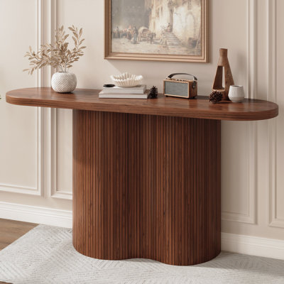 57.1'' Console Table With Classic Tambour Design, Extra Long Sofa Table For Hallway, Entryway, Living Room