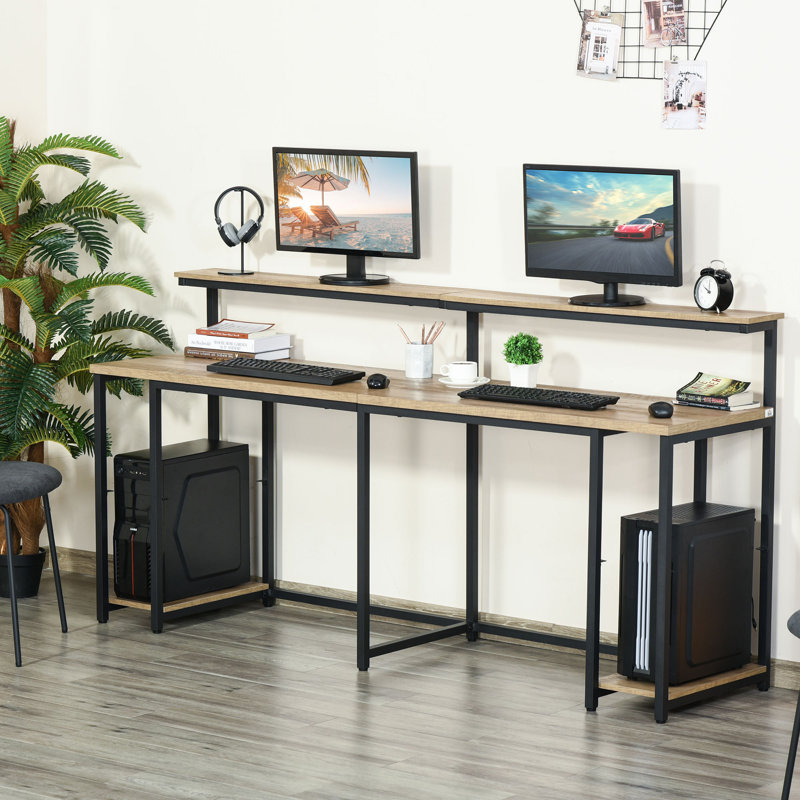 Extra Long Double Computer Desk Mdf Industrial Style Ideal For Home Office