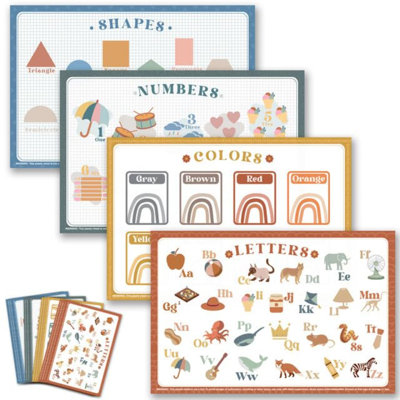 Babebay Disposable Placemats For Baby 60 Pack Sticky Toddler Placemat For Restaurants Dining Table Party Travel 12" X 18" With 4 Designs