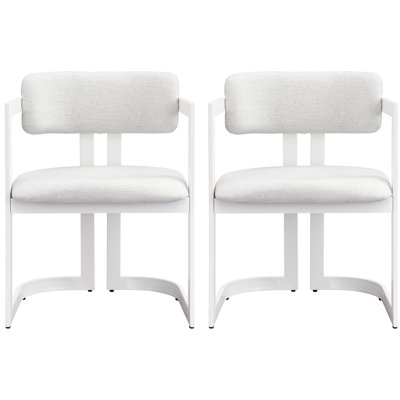 Deux chaises de salle à manger en A, assise en tissu beige avec structure en métal blanc, capacité de poids de 265 lb, dimensions de l 23,5 po x P 21,13 po et H 32 po, coussins de siège confortables, support en fer, polyvalente pour des espaces de 2