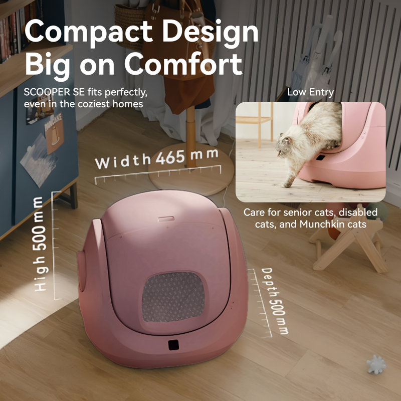  Self Cleaning Litter Box, Pinch-Free Safety Protection Automatic Litter Box For Fat Cats, Kitten, Senior, Short-Legged And Disabled Cat, Suitable For Beginner/Traveler/New Cat Parents, SE Lite