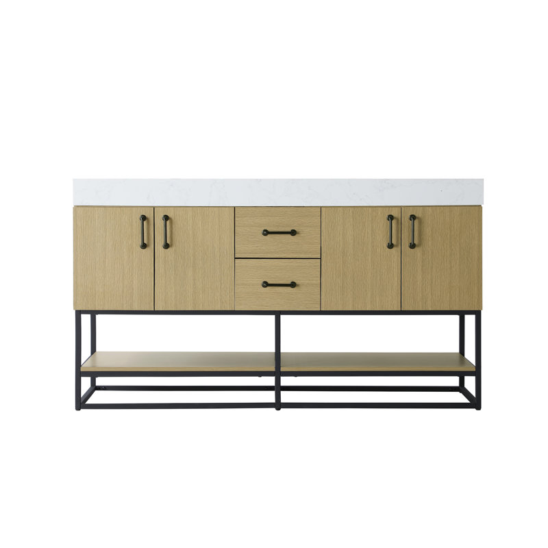 60 inch Double Bathroom Vanity, Honey Brown