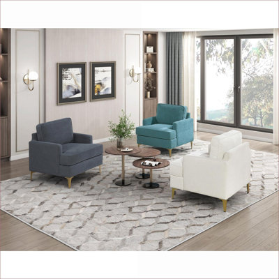Chaise d'appoint rembourrée en chenille beige moderne pour adultes, sièges de salon durables avec pieds en métal à finition dorée