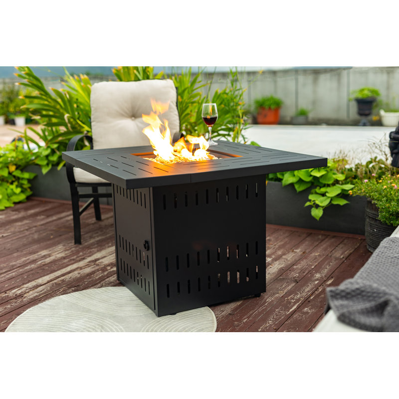 Table à gaz 34 pouces en acier Voigt pour terrasse extérieure et jardin noir