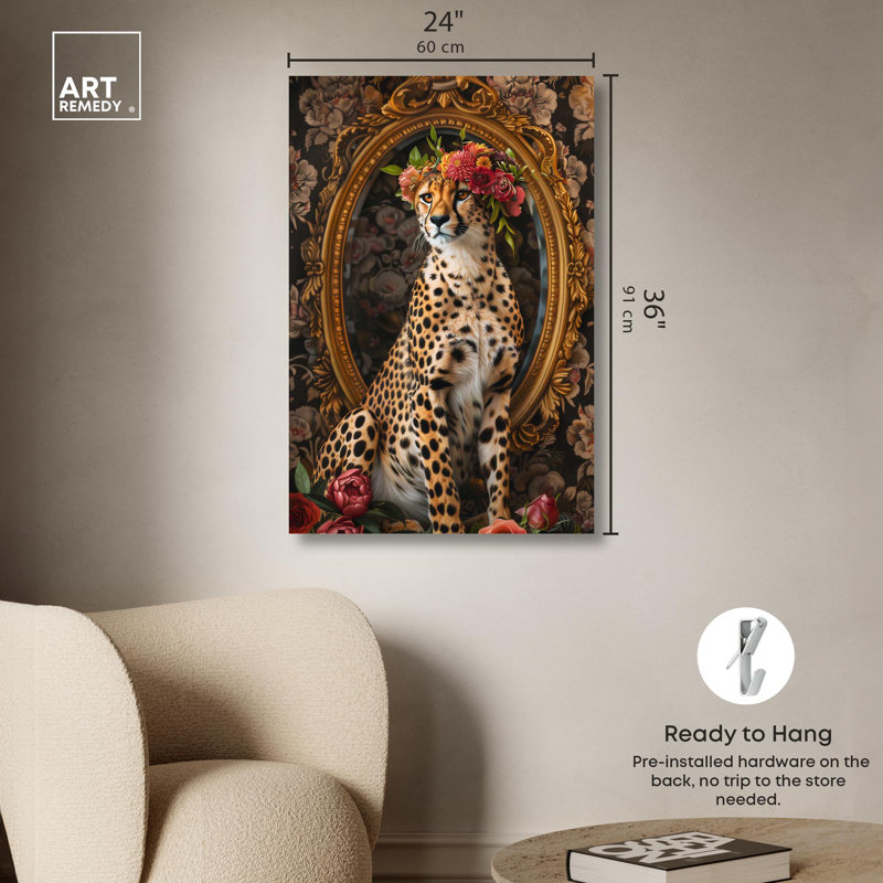 Art Remedy, art moderne sur toile, miroir guépard, H 36 po x l 24 po, Toile tendue