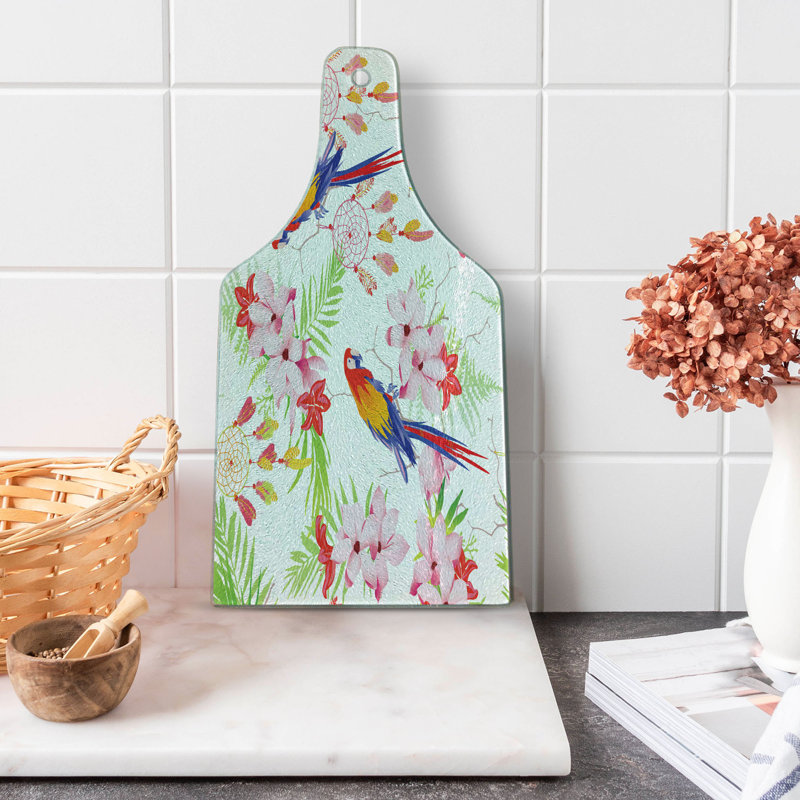 Ambesonne Parrot Tempered Glass Cutting Board Native Forest Multicolor