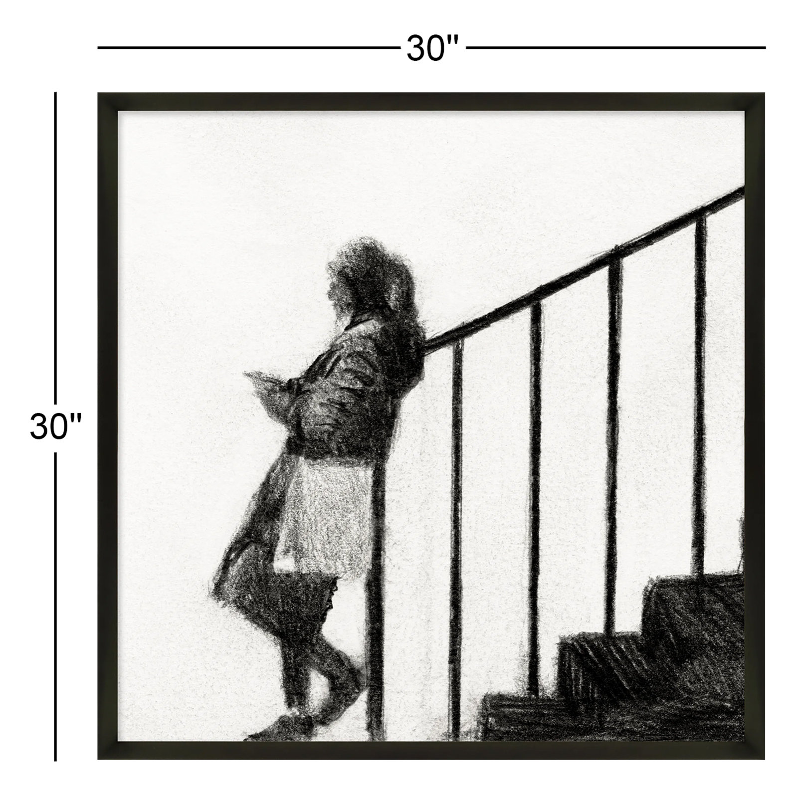 Waiting by Simon Schneiderman, Black Wood, 30" H x 30" W x 1.25" D