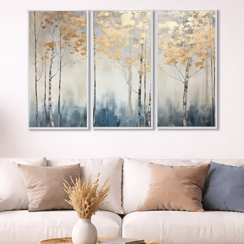 Cronk - ensemble d'art mural forêt, H 28 po x l 36 po x P 1 po, Cadre flottant blanc