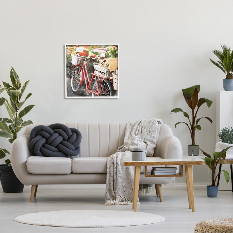 «Vélo au marché fermier sur bois» par LSR Design Studio, Giclée encadrée blanc bord de mer, H 24 po x l 24 po x P 1,5 po