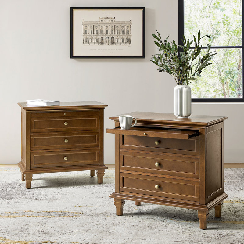 Dominic Country 72cm W 3 - Drawer Bedside Table, Walnut