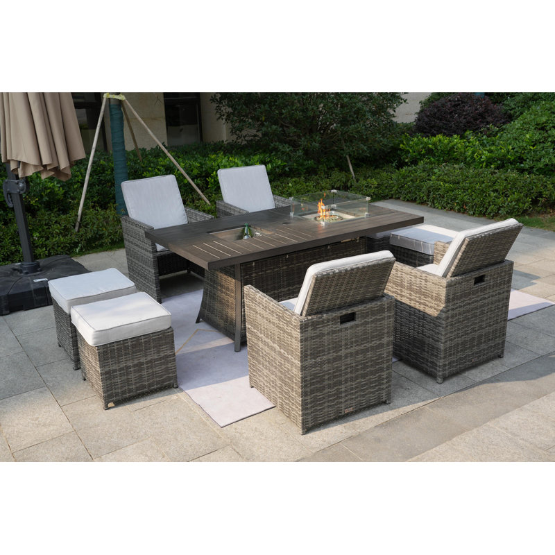 8 - Person Patio Dining Set Rectangular Table with Cushions Included