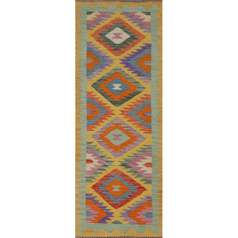 Reversible Wool Kilim Oriental Runner Rug 2x7