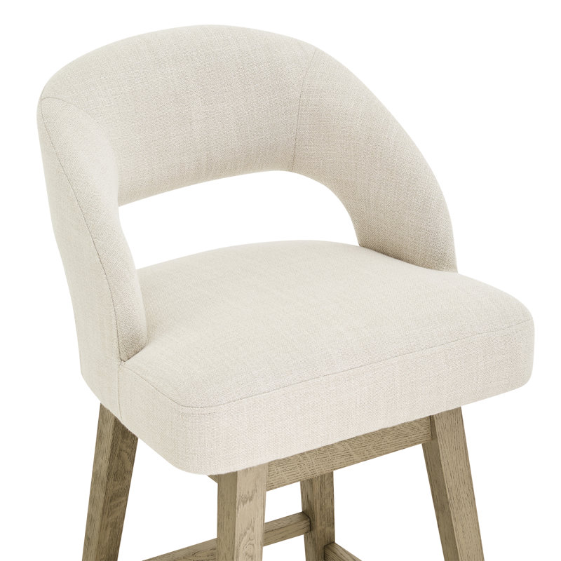 Ensemble de 2 tabourets de comptoir pivotants rembourrés avec cadre en bois massif Neta (ensemble de 2 inclus), Beige