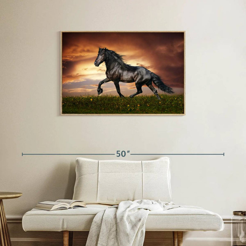 Cheval baroque, Cadre flottant en bois naturel, 37 po x 25 po