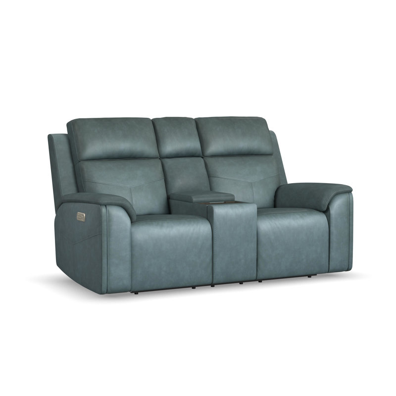 Causeuse inclinable Titus avec console, appuis-tête électriques, soutien lombaire, chauffage et massage, Bleu
