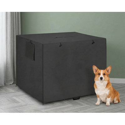 Privacy Cover for 48-Inch Wire Dog Crate, Durable Wind-Resistant Polyester Construction, Breathable Blackout Design Compatible with 1, 2, or 3 Door Dog Cages, Dimensions 48" L x 30" W x 33" H, Black