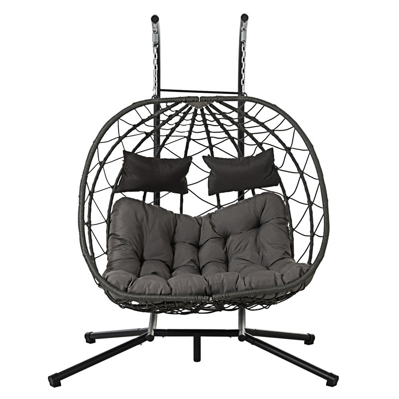Fauteuil à œufs pour 2 personnes avec support Balancelle d'extérieur pour l'extérieur, Gris foncé