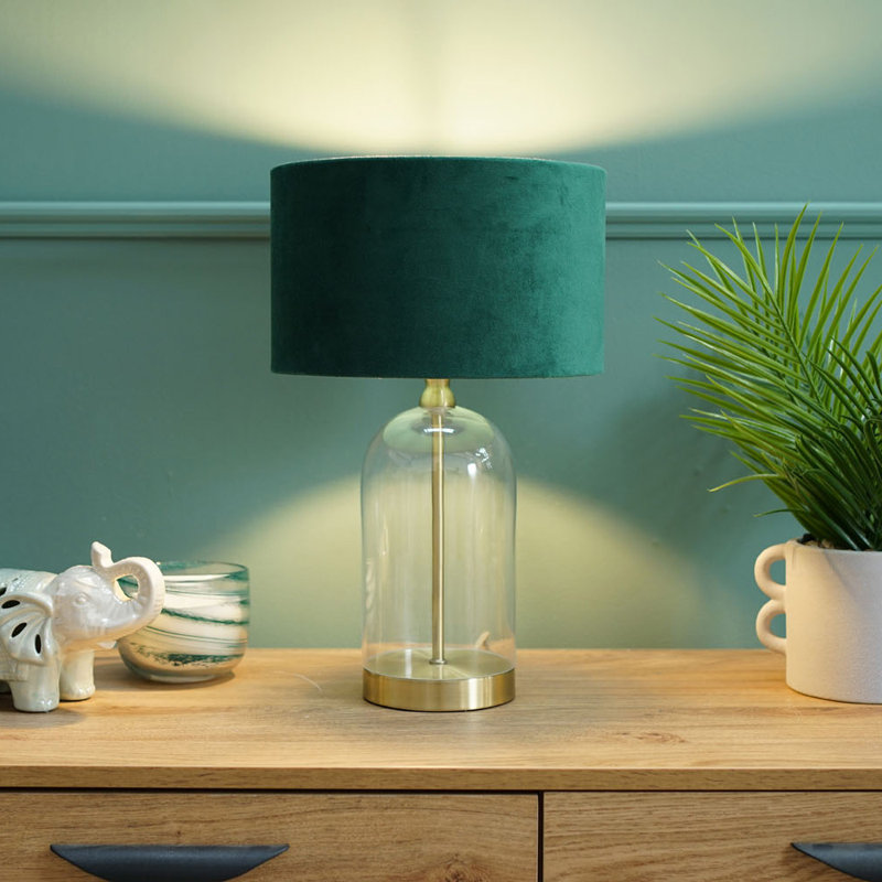 Glass Desk Lamp, Gold, Forest Green, 45" H x 25" W x 25" D