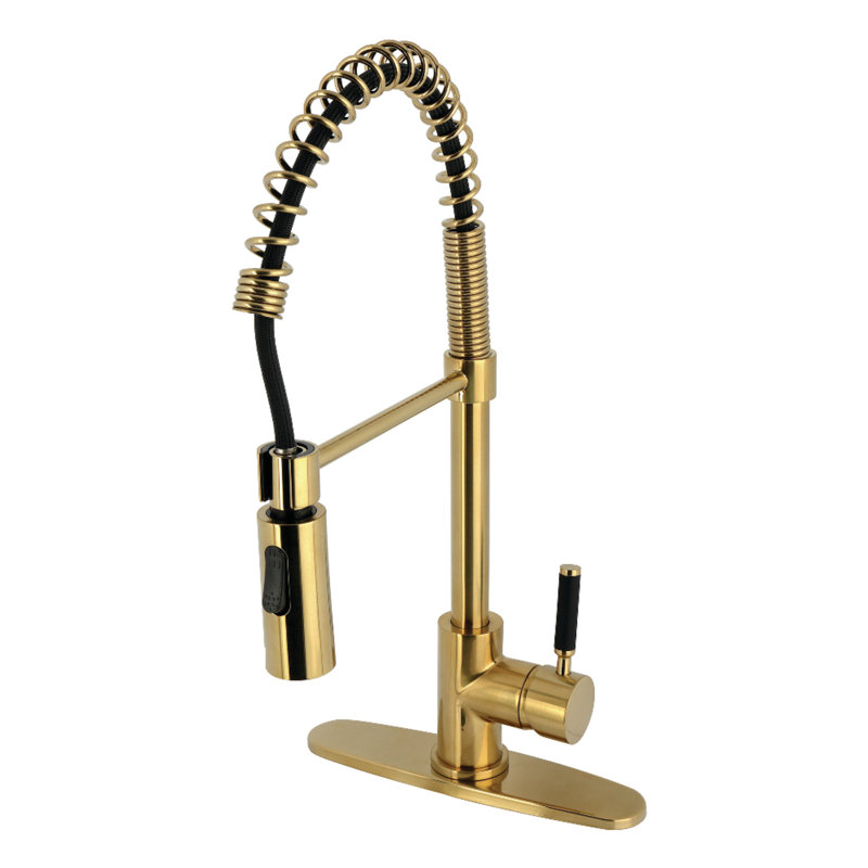 Kingston Brass Kaiser Single-Handle 1-Hole Deck Mount Pre-Rinse Kitchen Faucet, Brushed Brass