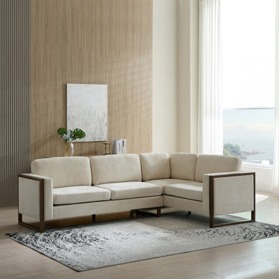104 po Canapé modulaire en L en chenille avec accoudoirs carrés, coussins en mousse et à ressorts et structure en bois renforcé pour un confort durable.