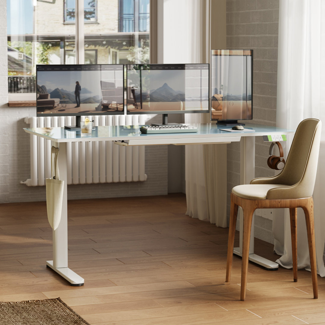 Omeed Home Office Tempered Glass Standing Desk with Drawer and Hooks Inbox Zero Color 