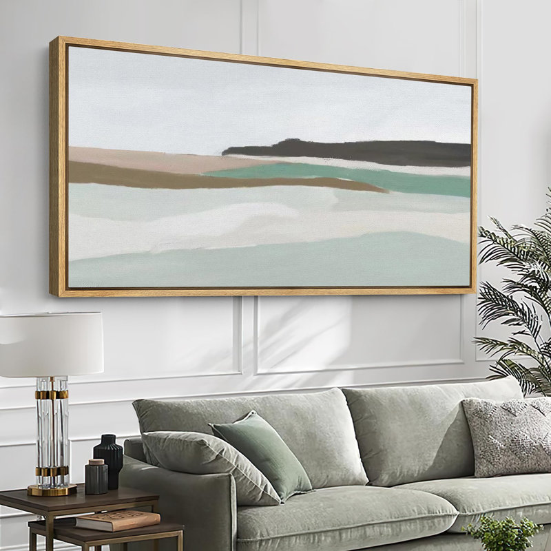 «Minimal Landscape Sandy Dunes Abstract Coastal», reproduction encadrée sur toile, H 30 po x l 60 po, Naturel