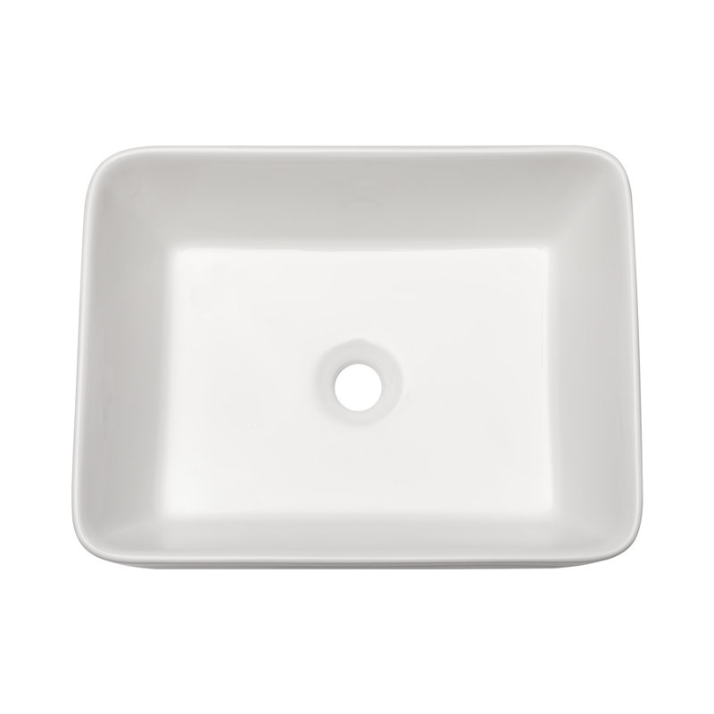 19" White Ceramic Rectangular Above-Counter Bathroom Sink