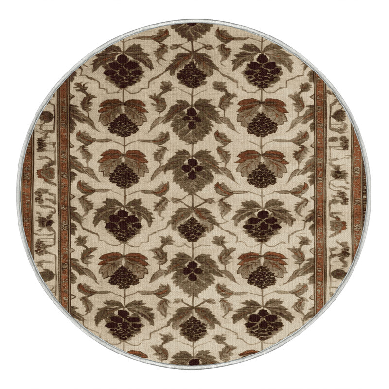 Tapis beige Art Deco lavable à la machine, Rond 7 pi