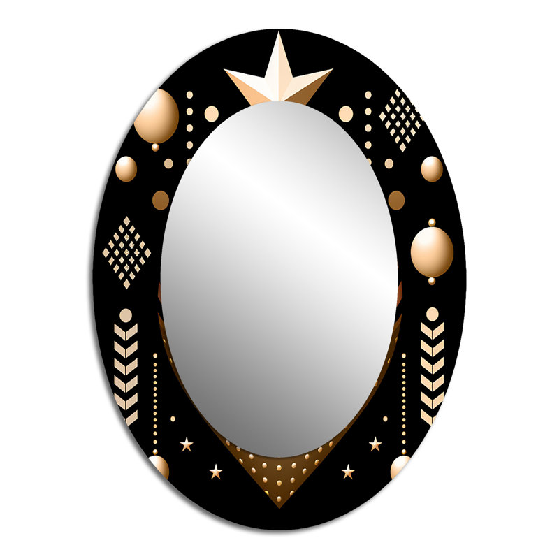 Golden Geometric Glam Heart - Gold Modern Oval Wall Mirror, 40" x 30"