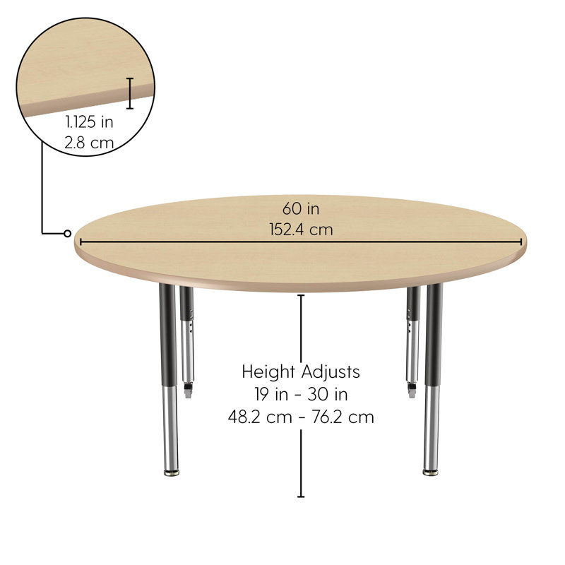 Table d'activité avec pieds réglables La Madera, Grain d'érable / argent, H 31,5 po x L 48 po x l 48 po, Super