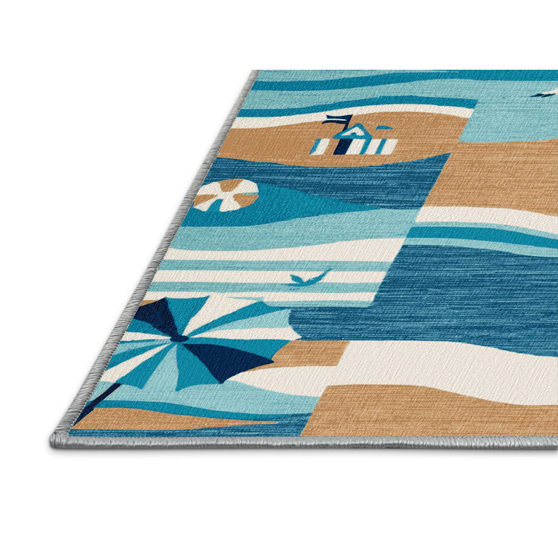  Washable Modern Beach Life Coastal Area Rug, Rectangle 2' x 3'