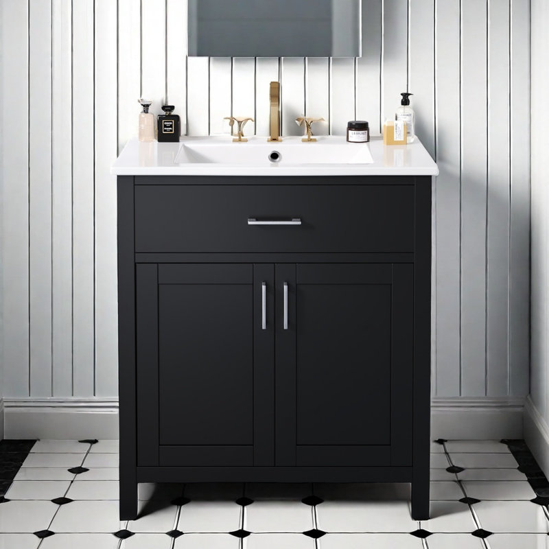 30-Inch Bathroom Vanity With Ceramic Sink And Ample Storage - The Perfect Choice For Small Bathrooms, Black