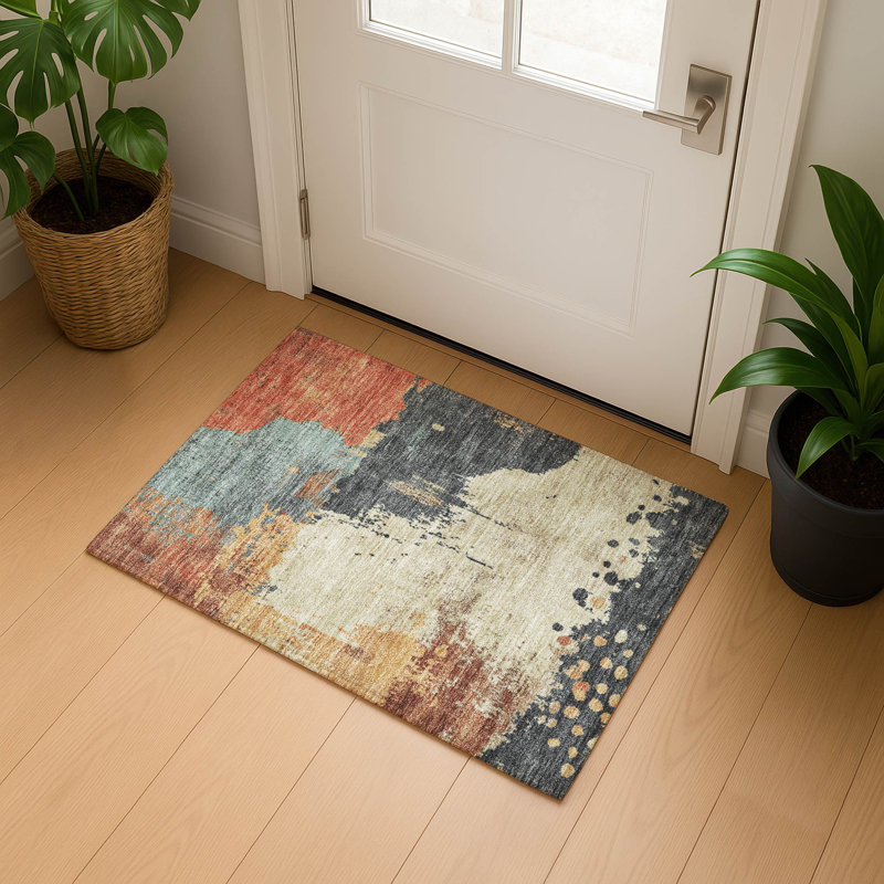 Premium Machine Washable Pinkston Abstract Rug, Rectangle 1'8" x 2'6"