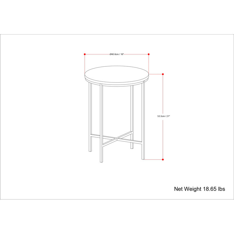 Gold Metal and White Marble Round Side Table, 16 inch