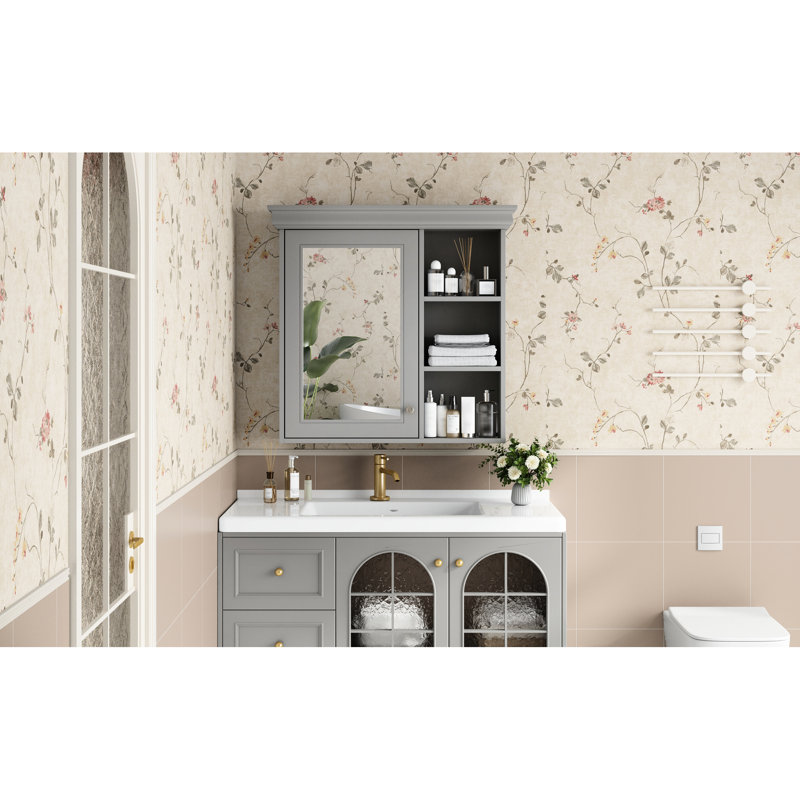 Armoire à pharmacie de salle de bain avec miroir, murale, facile à nettoyer, tablettes réglables pour la chambre à coucher, armoire à miroir de 30 po, charnières à fermeture en douceur, exigences de rangement dans les petites salles de bain